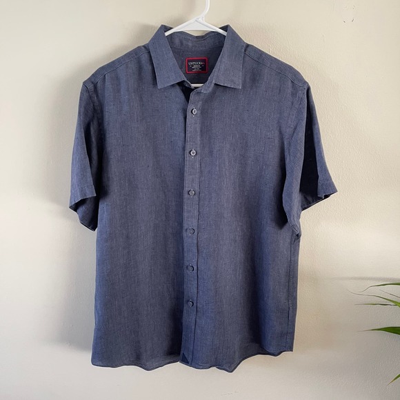 UNTUCKit Other - UNTUCKit Mens Medium Linen Short Sleeve Shirt Blue Classic Preppy Minimalist
